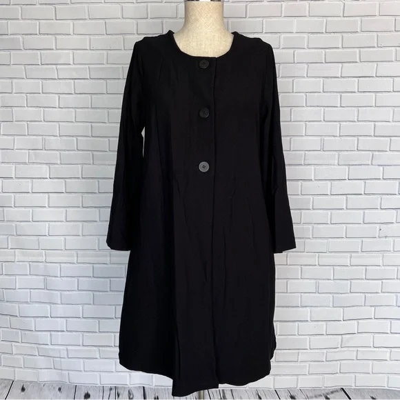 Eileen Fisher Round Neck Tunic Jacket 3-Button 3/4 Sleeve Front Pockets - Picture 1 of 9